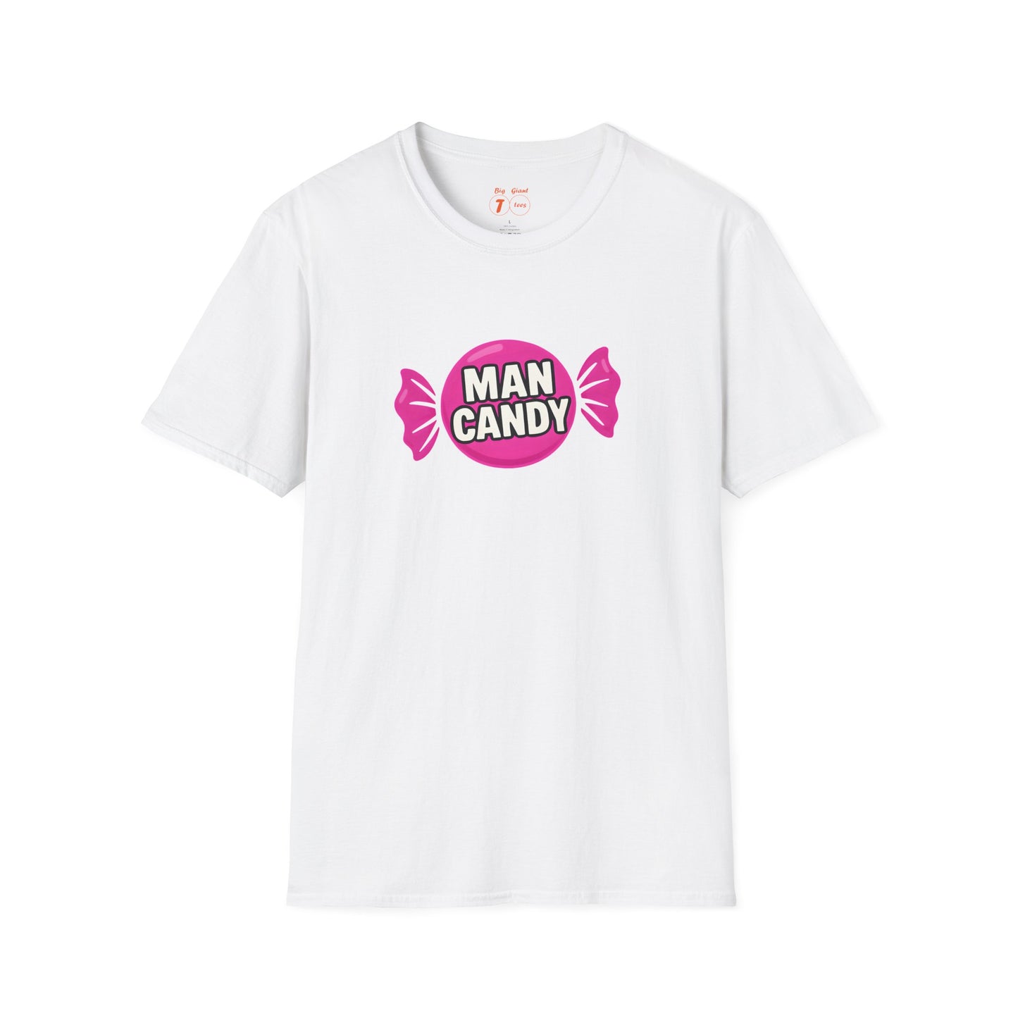 White version of “Man Candy” shirt isolated.