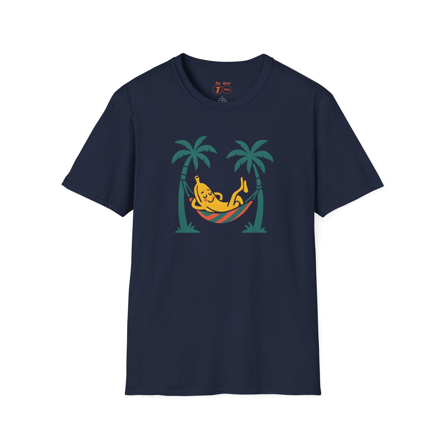 Navy “Banana Hammock” t-shirt isolated on blank background.