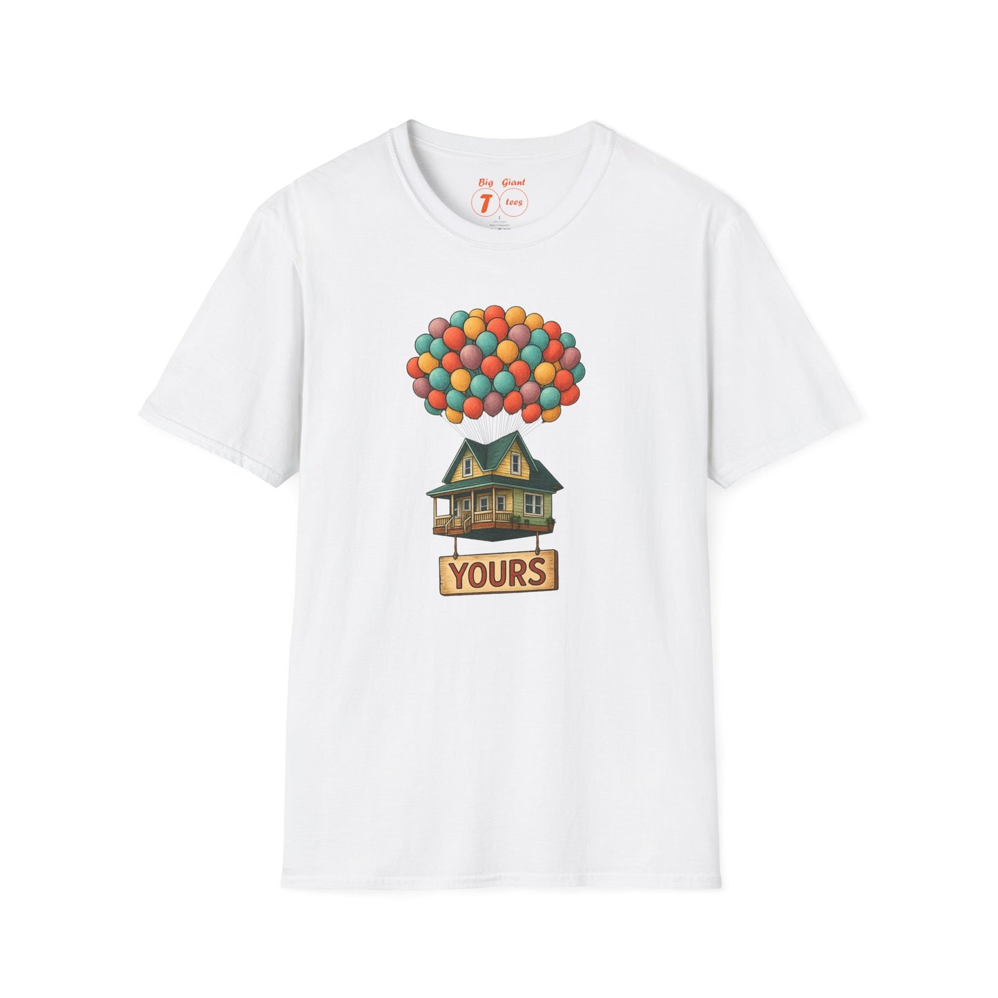 White unisex “Up Yours” t-shirt isolated on plain backdrop.