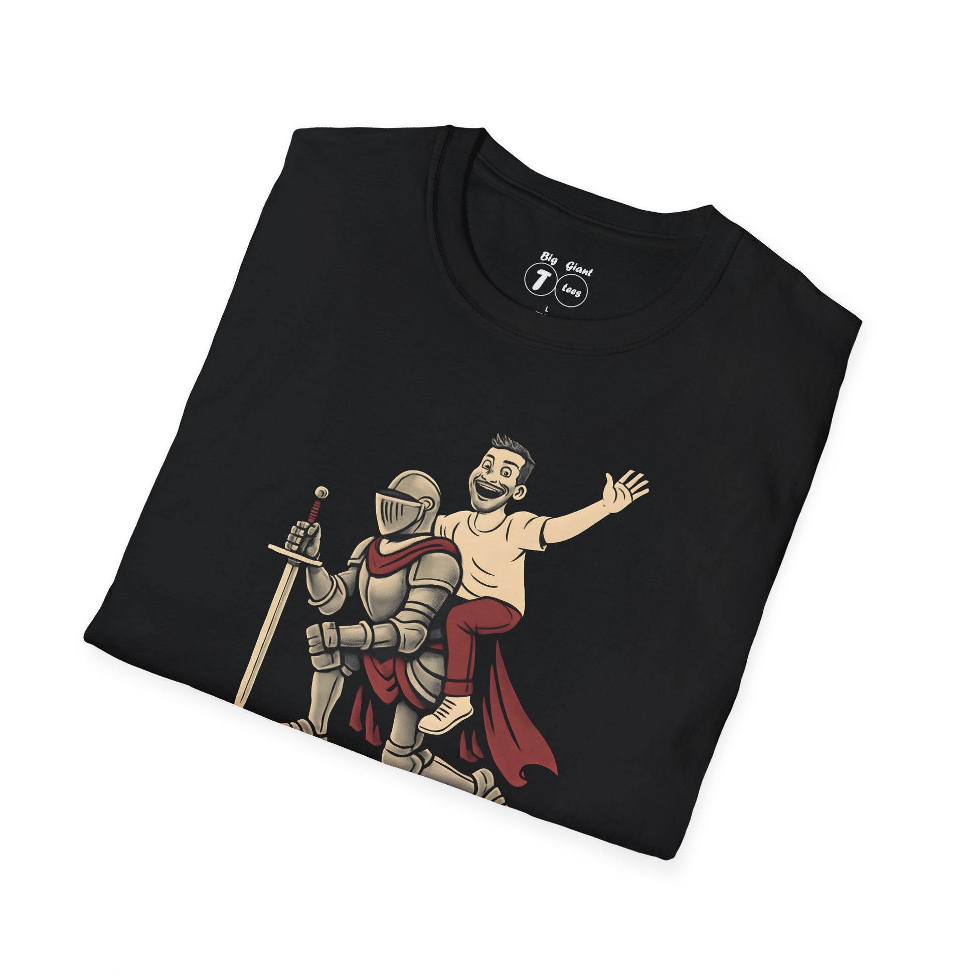 Folded black tee with “Knight Rider” print visible.