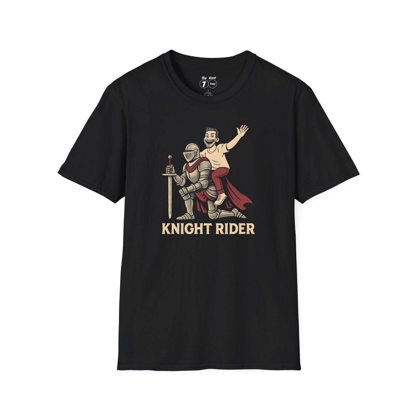 Black unisex t-shirt featuring the “Knight Rider” front print laid flat.