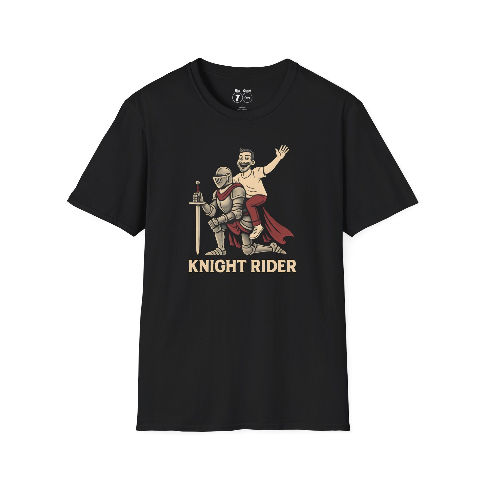 Black unisex t-shirt featuring the “Knight Rider” front print laid flat.