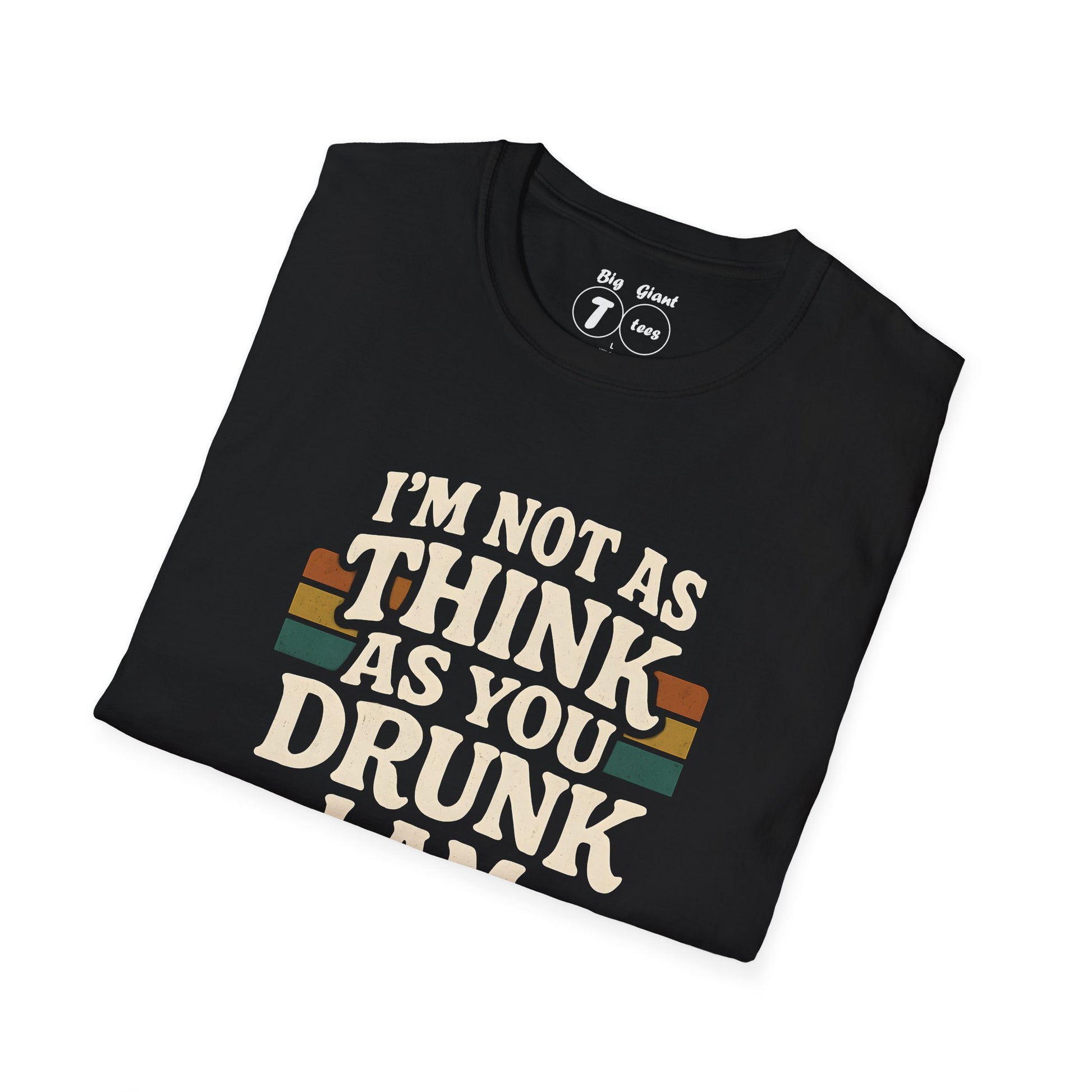 Folded black drunken joke text tee.